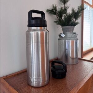 YETI Stainless Steel Rambler 36oz Water Bottle with Black Chug Lid and extra lid